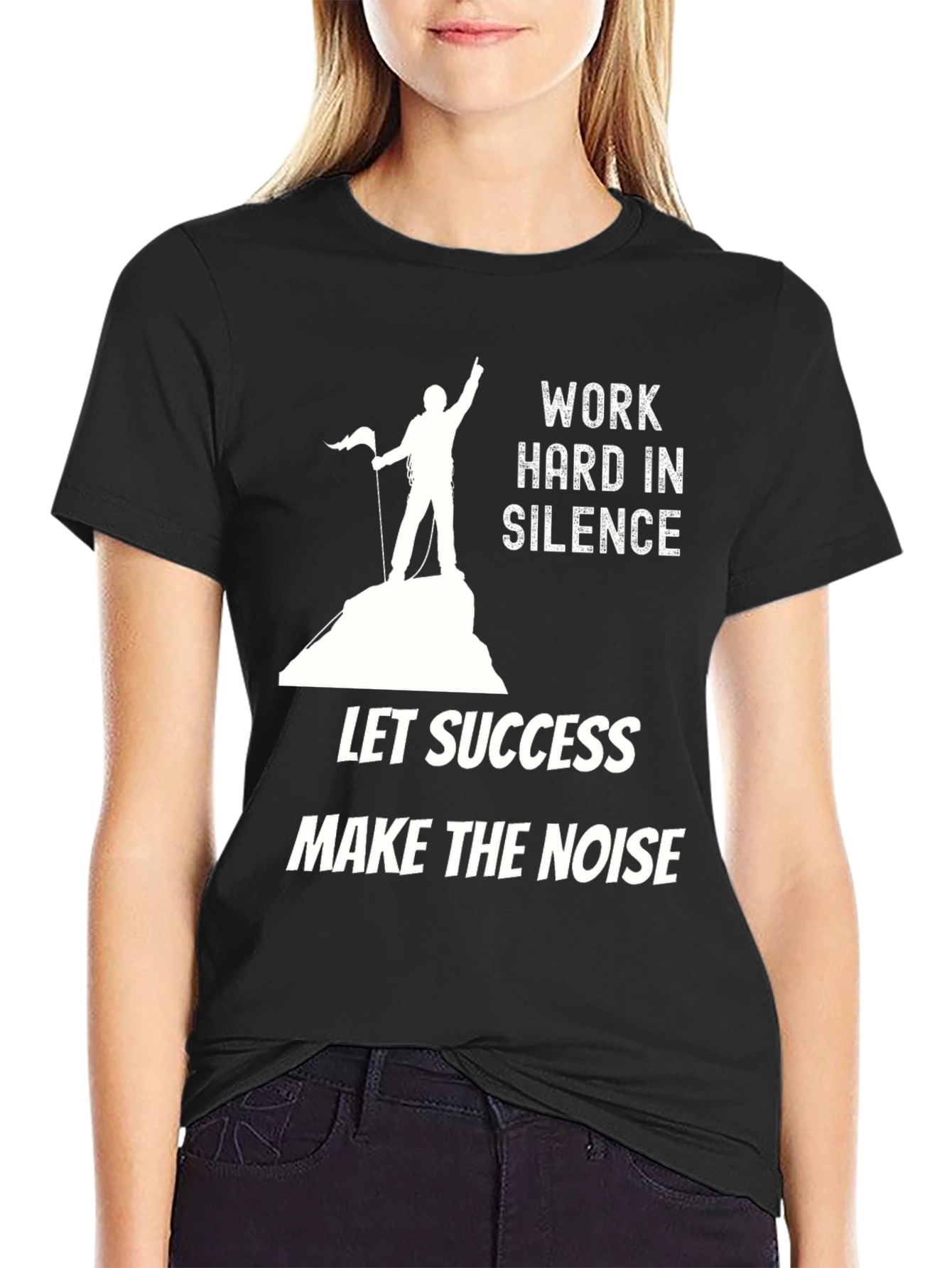 Motivational Black Graphic Tee: Work Hard In Silence