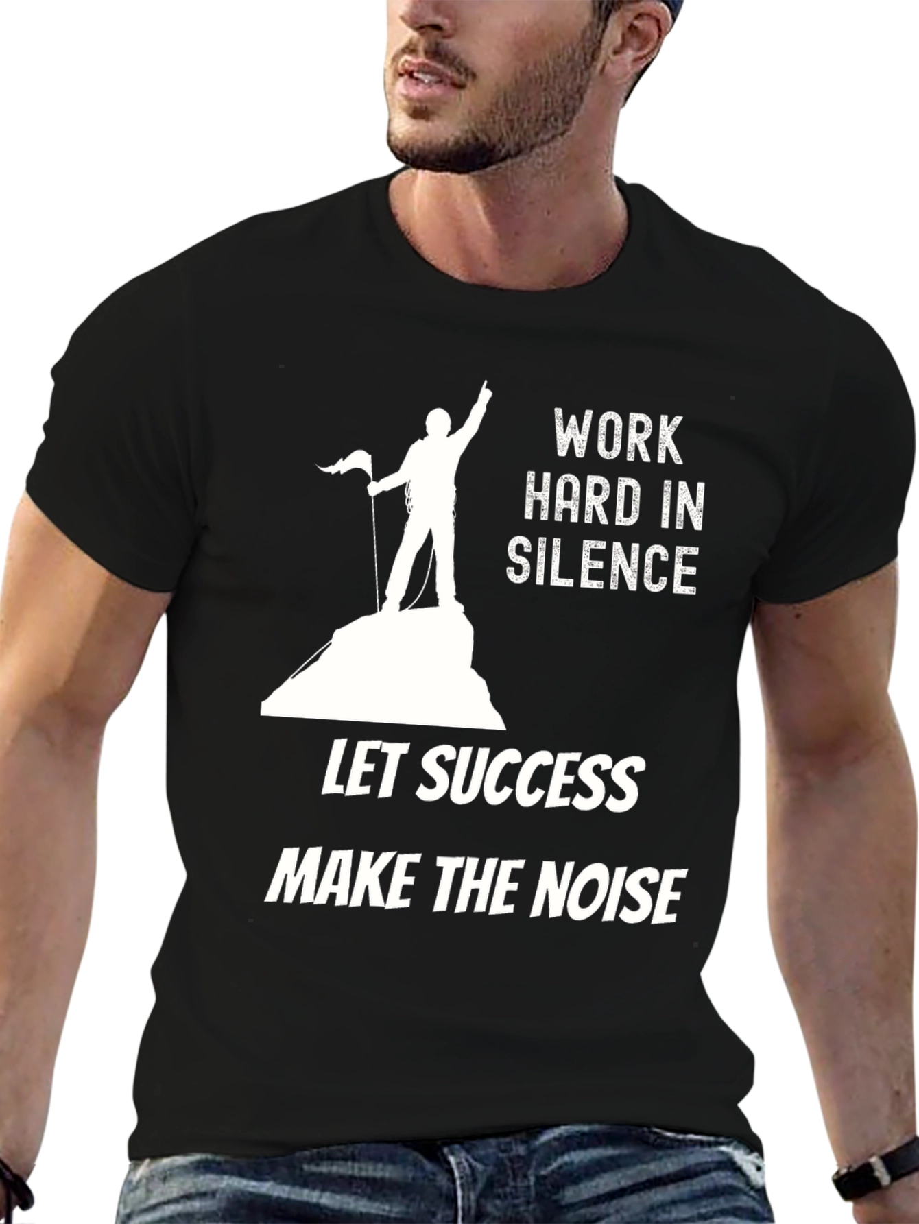 Motivational Black Graphic Tee: Work Hard In Silence
