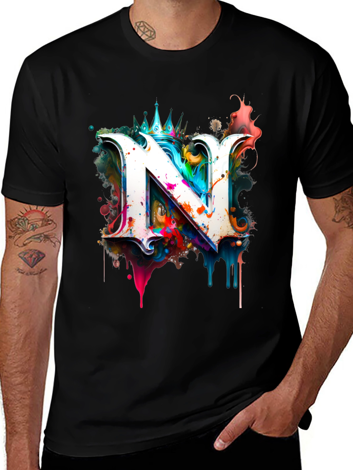Letter N Graphic Black T-Shirt