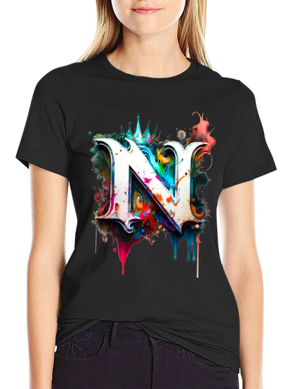 Letter N Graphic Black T-Shirt