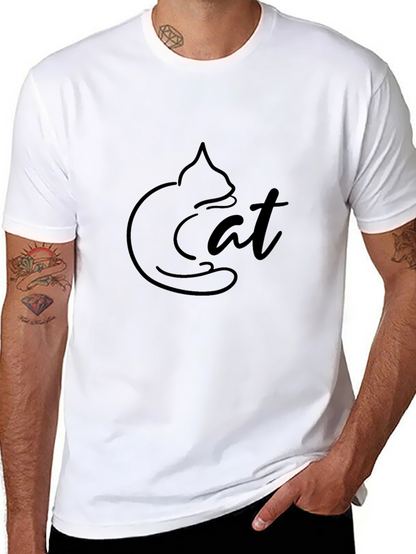 Minimalist Cat Graphic Black T-Shirt