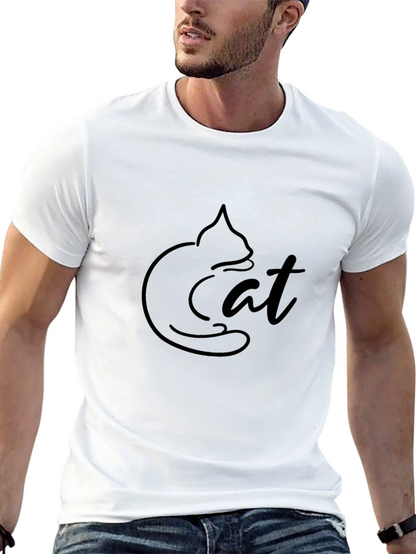 Minimalist Cat Graphic Black T-Shirt
