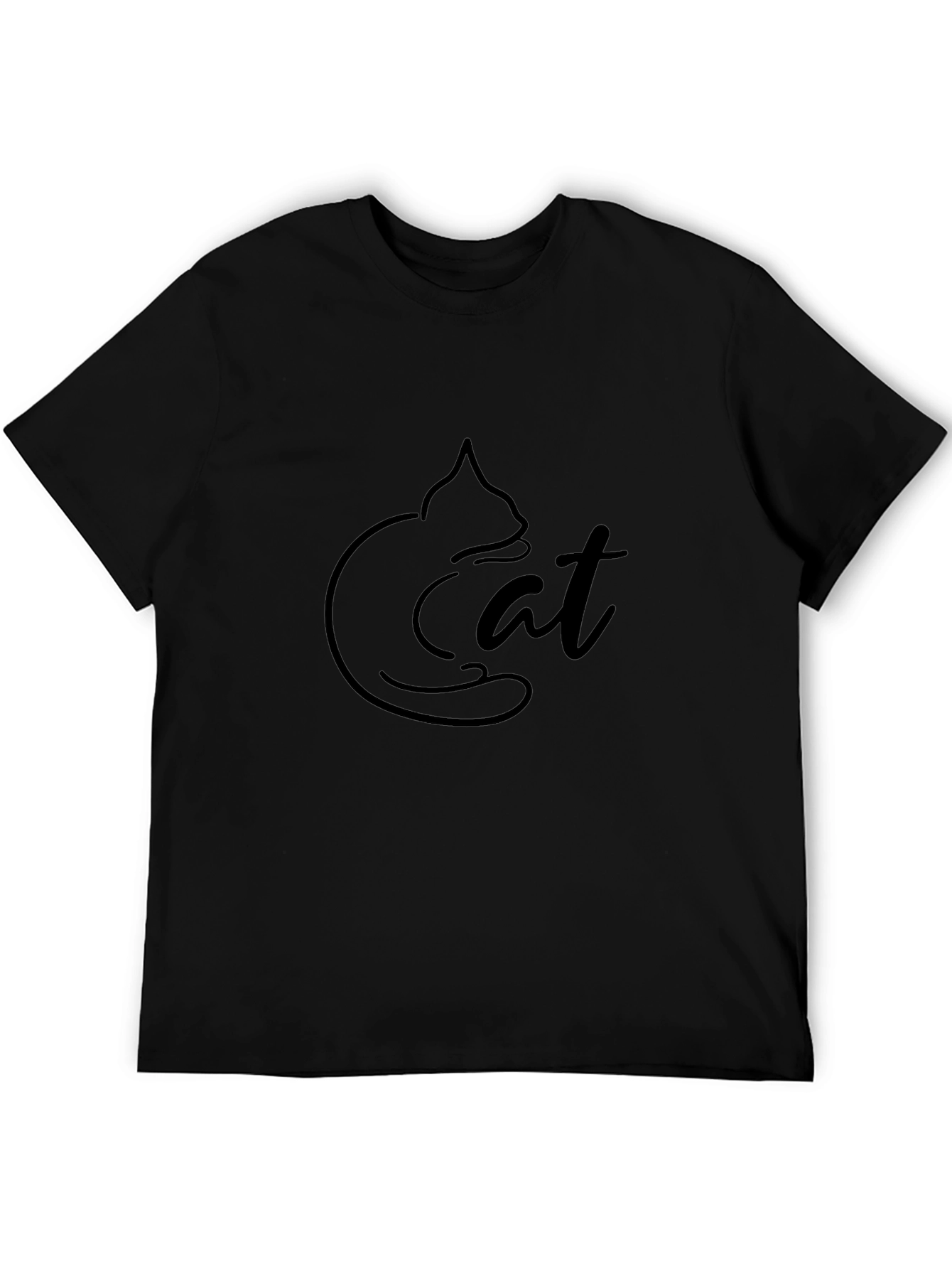 Minimalist Cat Graphic Black T-Shirt