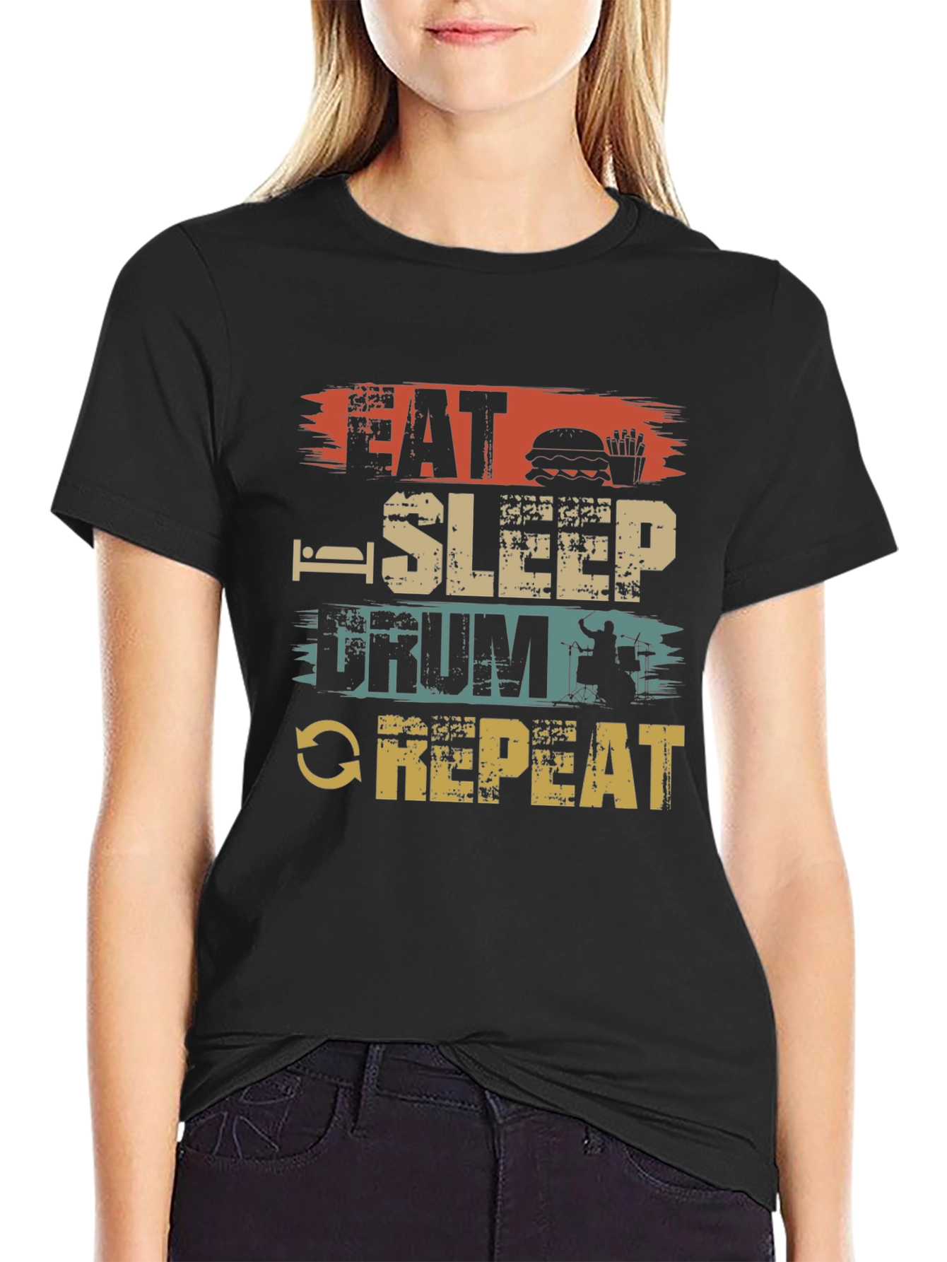 Eat Sleep Drum Repeat T-Shirt Black