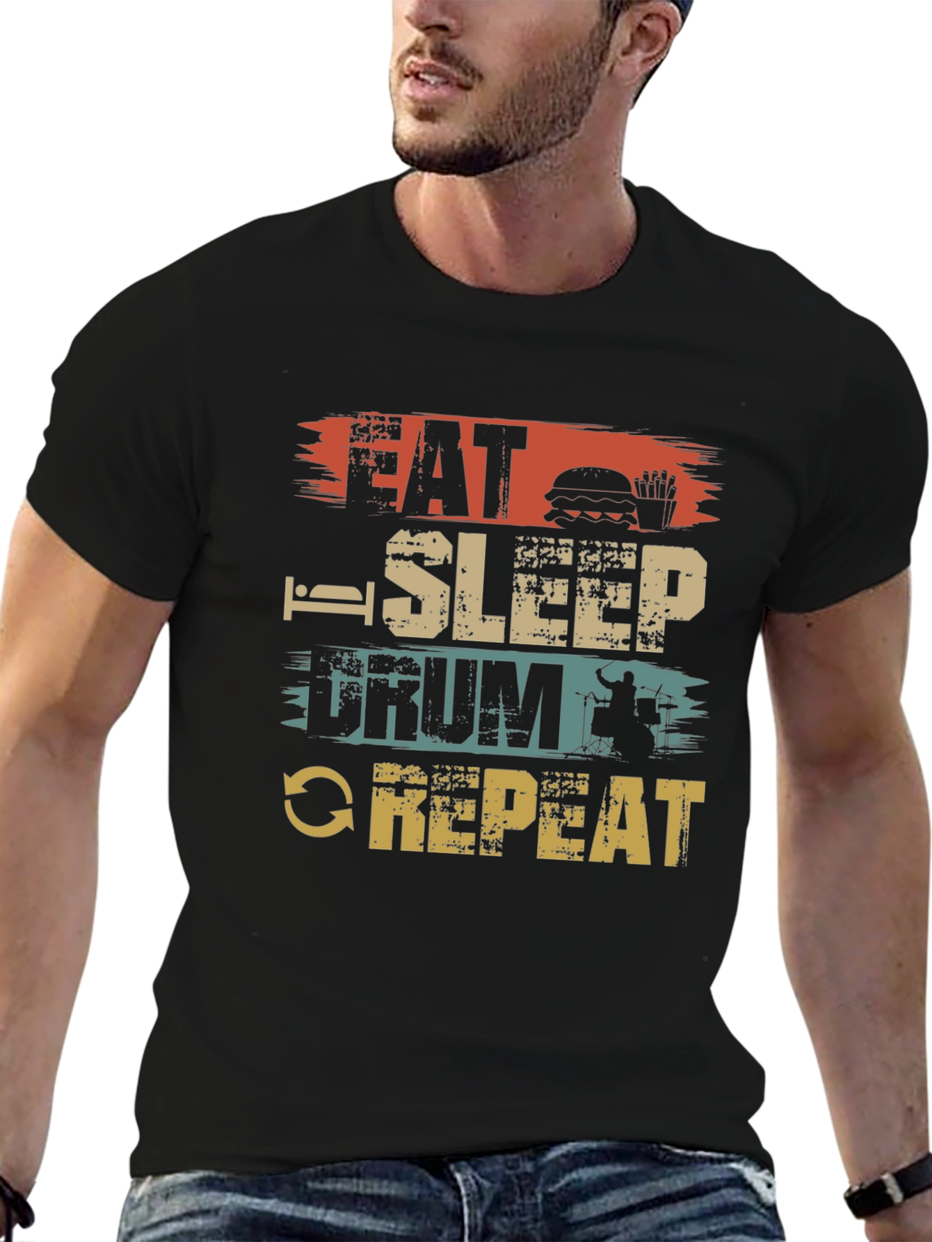 Eat Sleep Drum Repeat T-Shirt Black