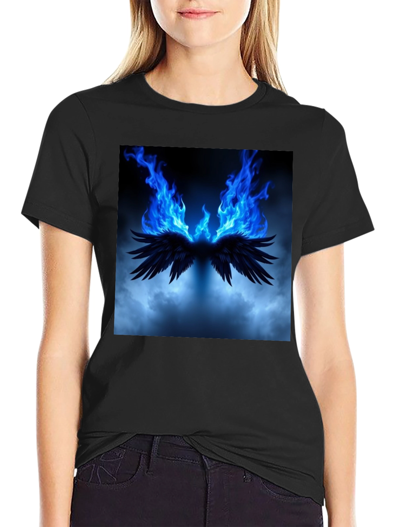Fiery Wings Graphic Black T-Shirt