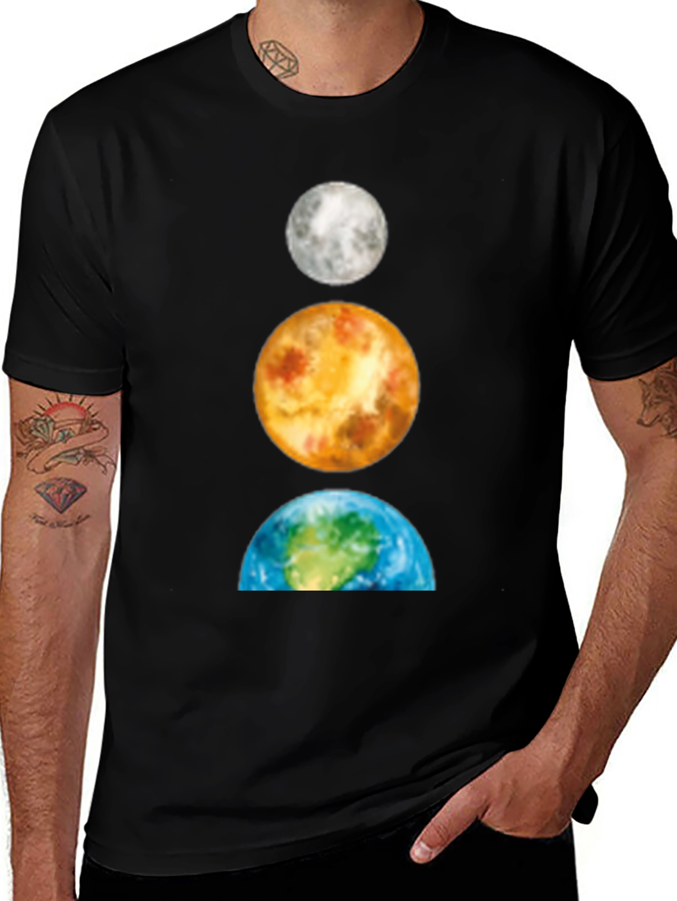 Planets Stacked T-Shirt: Moon Venus Earth