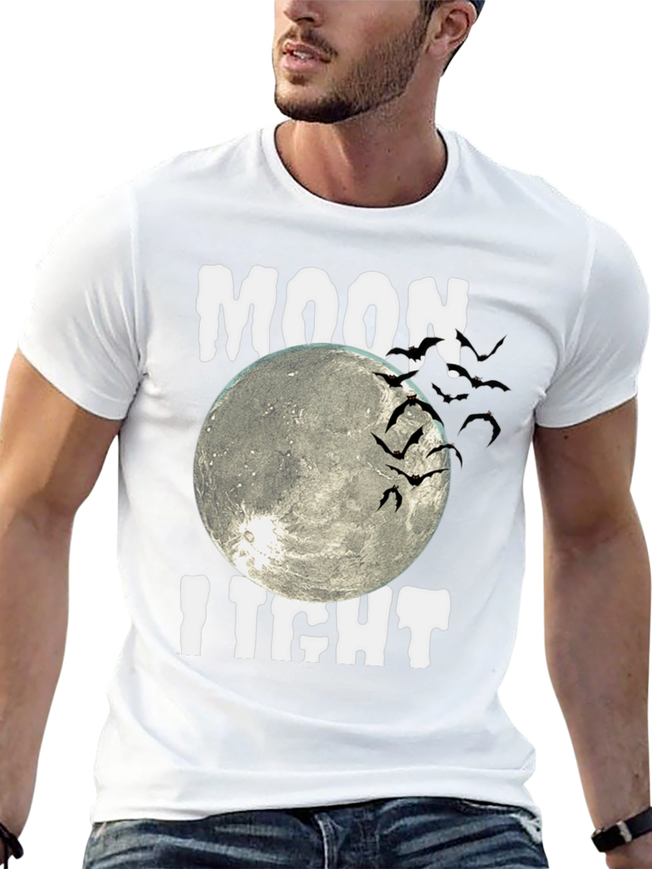 Moonlight Bats Graphic Tee - Halloween Shirt