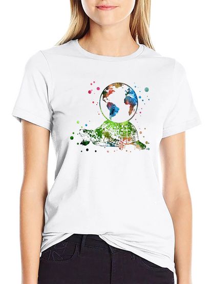 Watercolor Turtle Earth T-Shirt