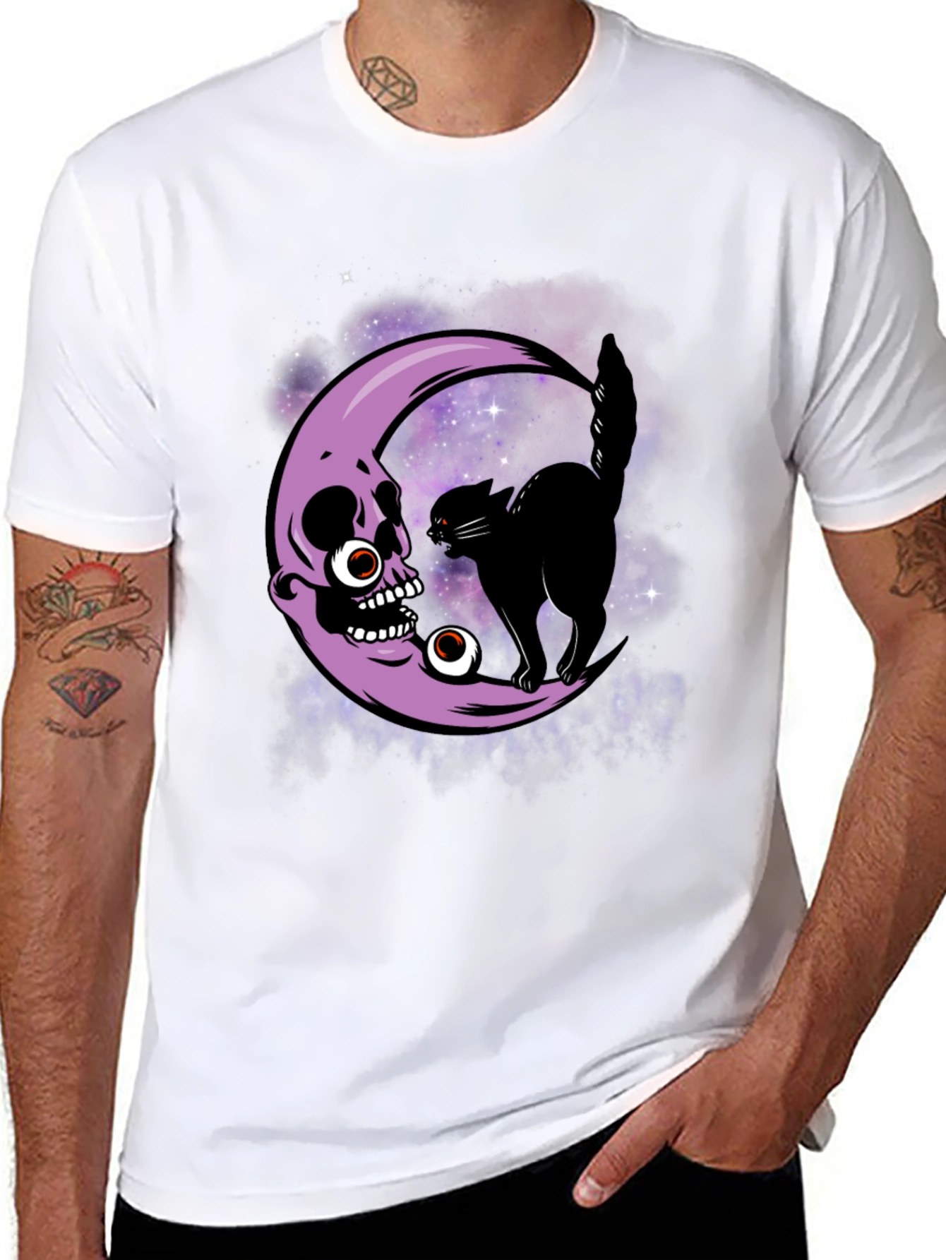 Skull Moon Cat T-Shirt - Halloween Spooky Design