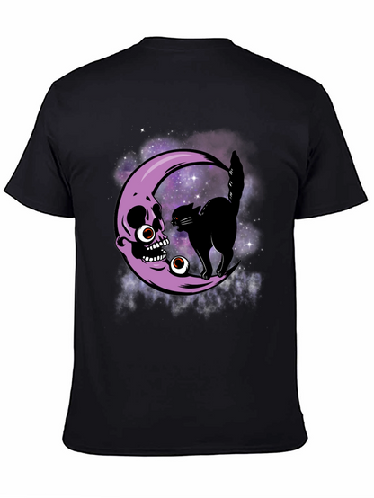 Skull Moon Cat T-Shirt - Halloween Spooky Design