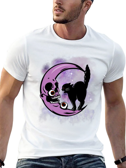 Skull Moon Cat T-Shirt - Halloween Spooky Design
