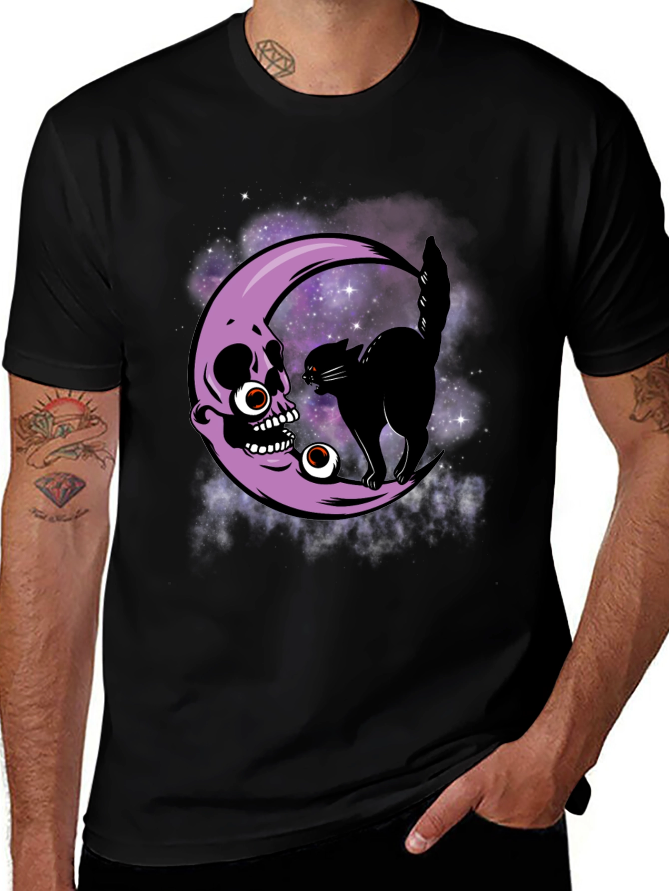 Skull Moon Cat T-Shirt - Halloween Spooky Design
