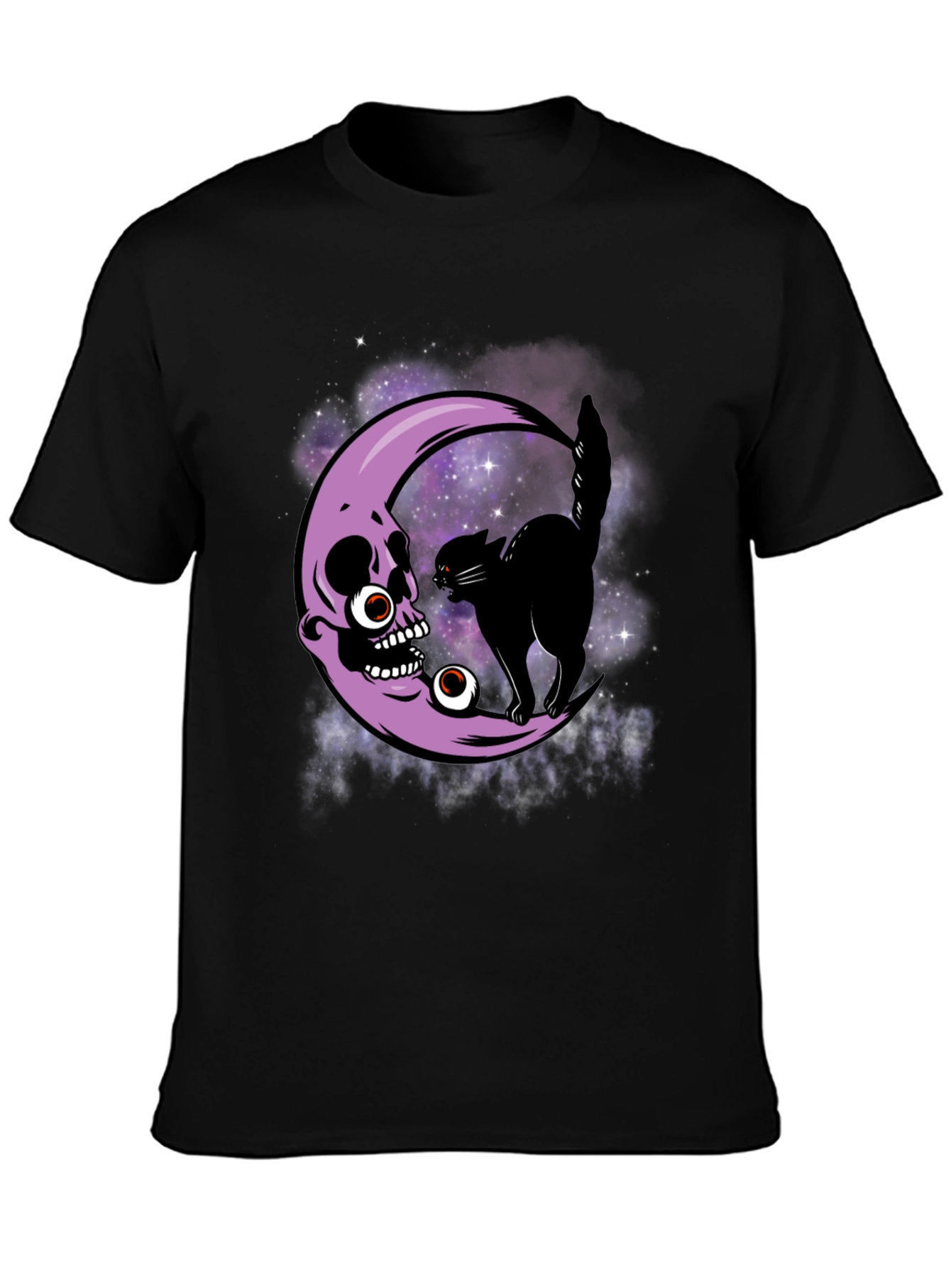 Skull Moon Cat T-Shirt - Halloween Spooky Design