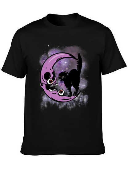 Skull Moon Cat T-Shirt - Halloween Spooky Design