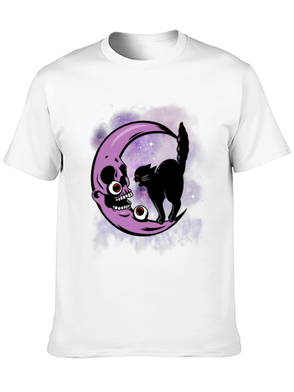Skull Moon Cat T-Shirt - Halloween Spooky Design