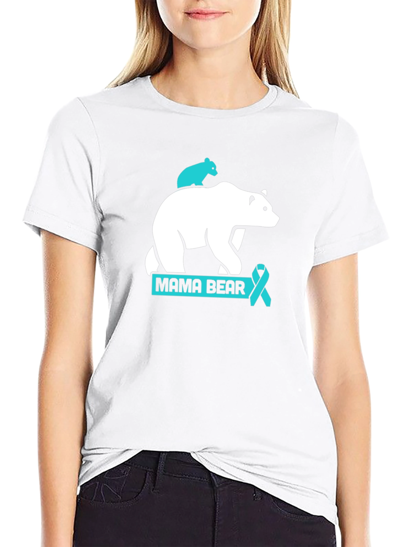 Mama Bear T-Shirt: Teal Ribbon Support