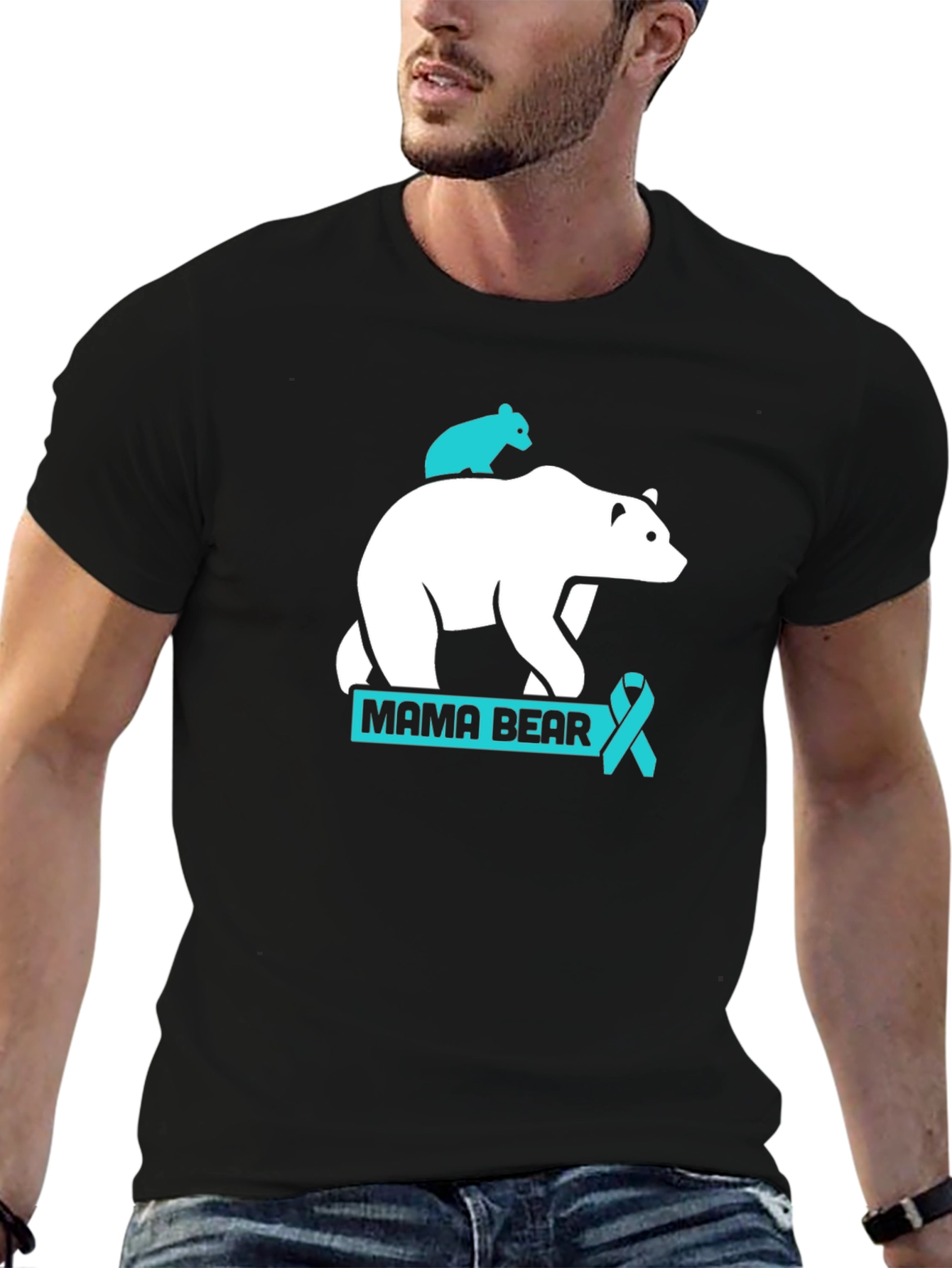 Mama Bear T-Shirt: Teal Ribbon Support