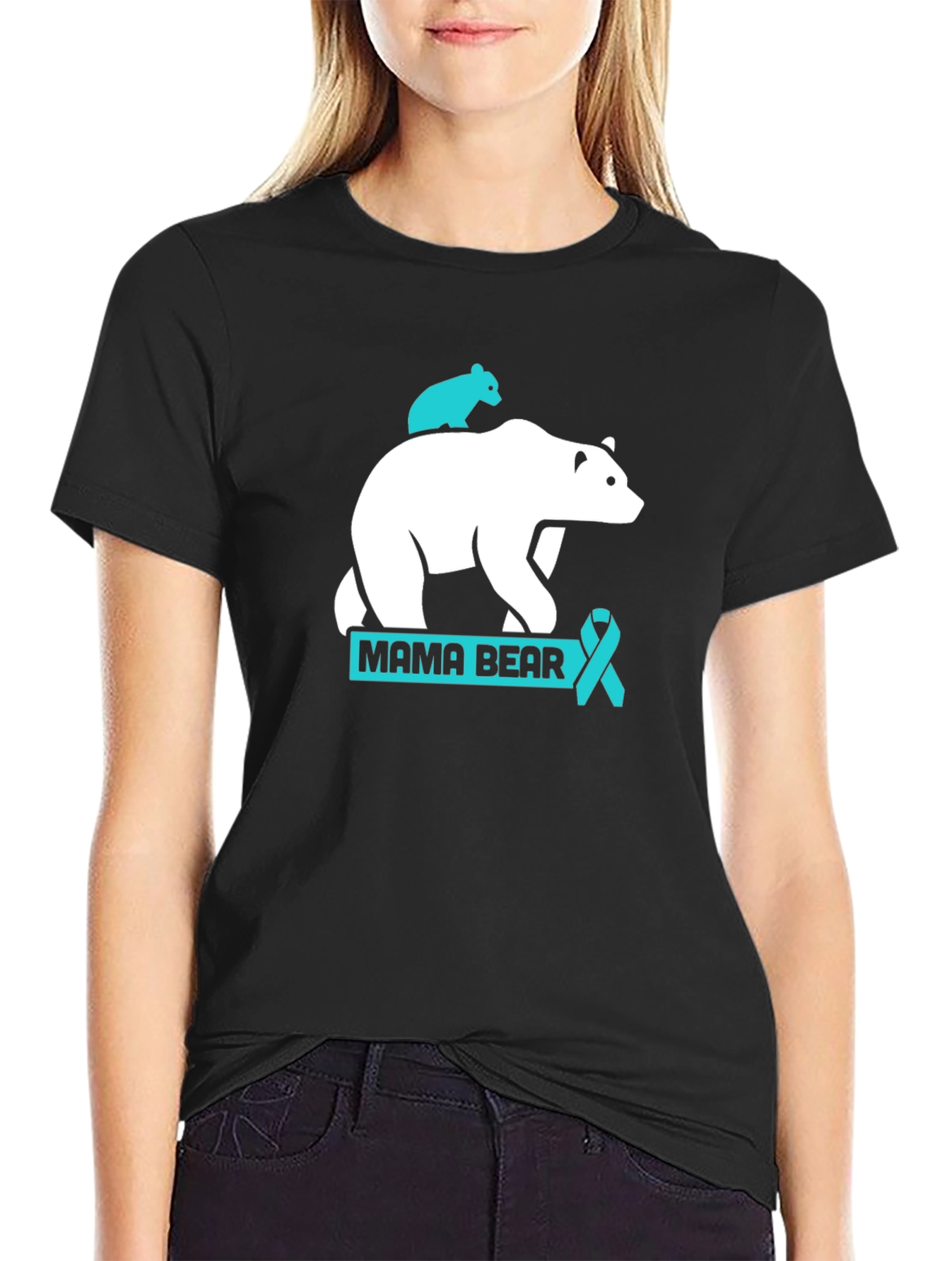 Mama Bear T-Shirt: Teal Ribbon Support