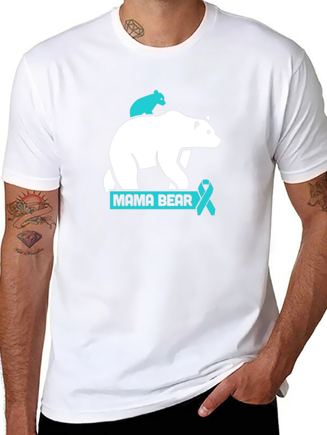 Mama Bear T-Shirt: Teal Ribbon Support