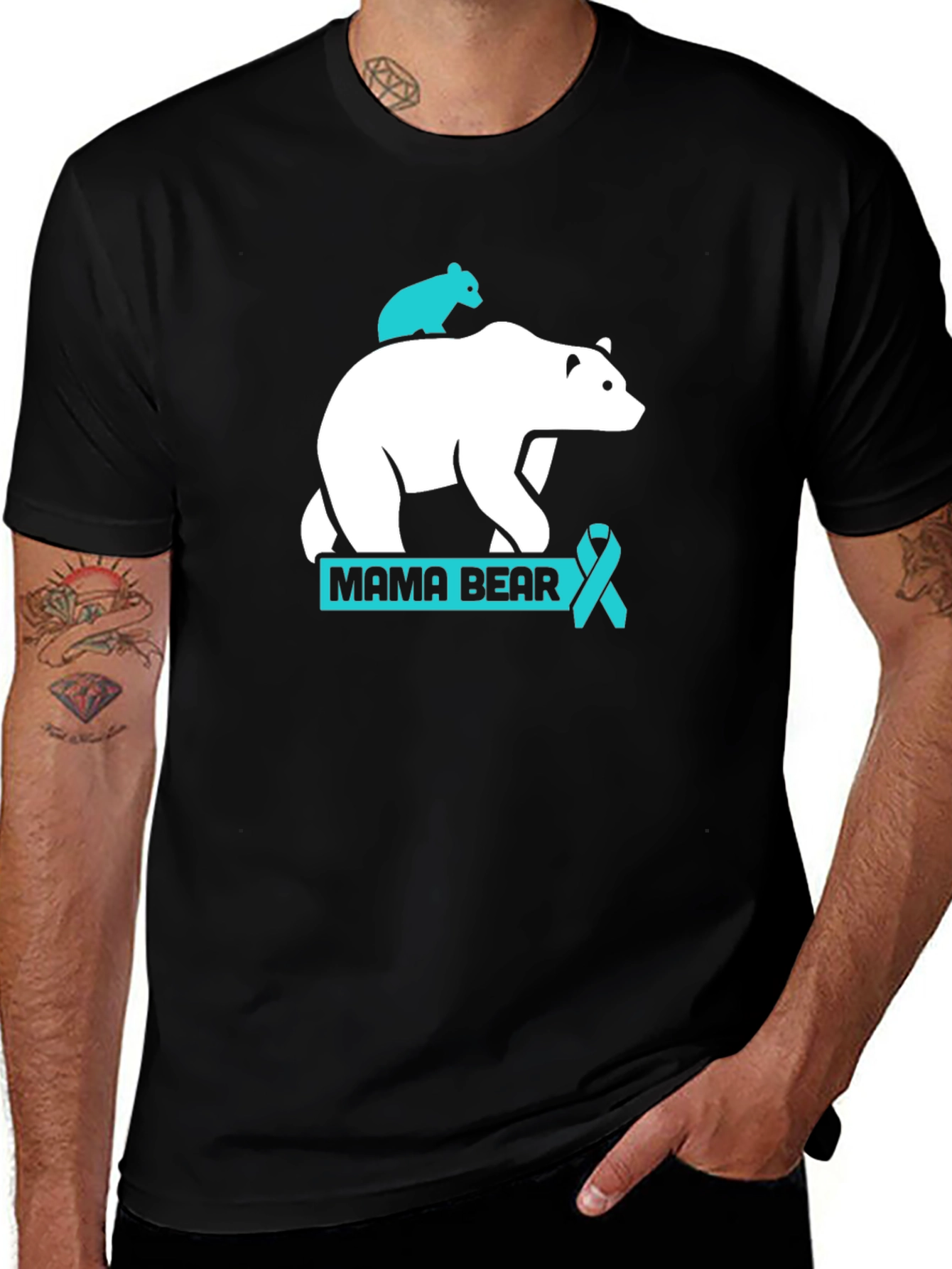 Mama Bear T-Shirt: Teal Ribbon Support