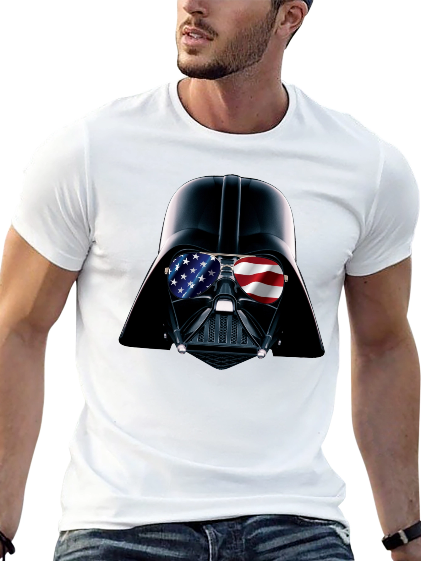 Darth Vader USA Flag Sunglasses Black T-Shirt