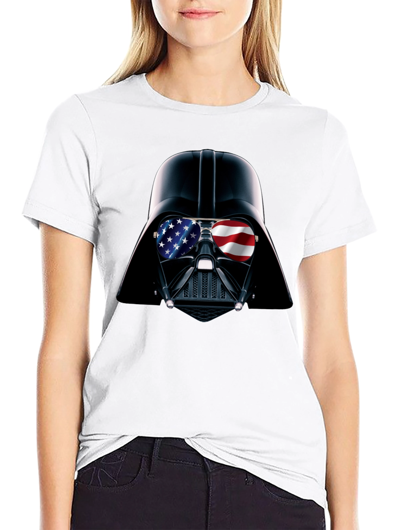 Darth Vader USA Flag Sunglasses Black T-Shirt