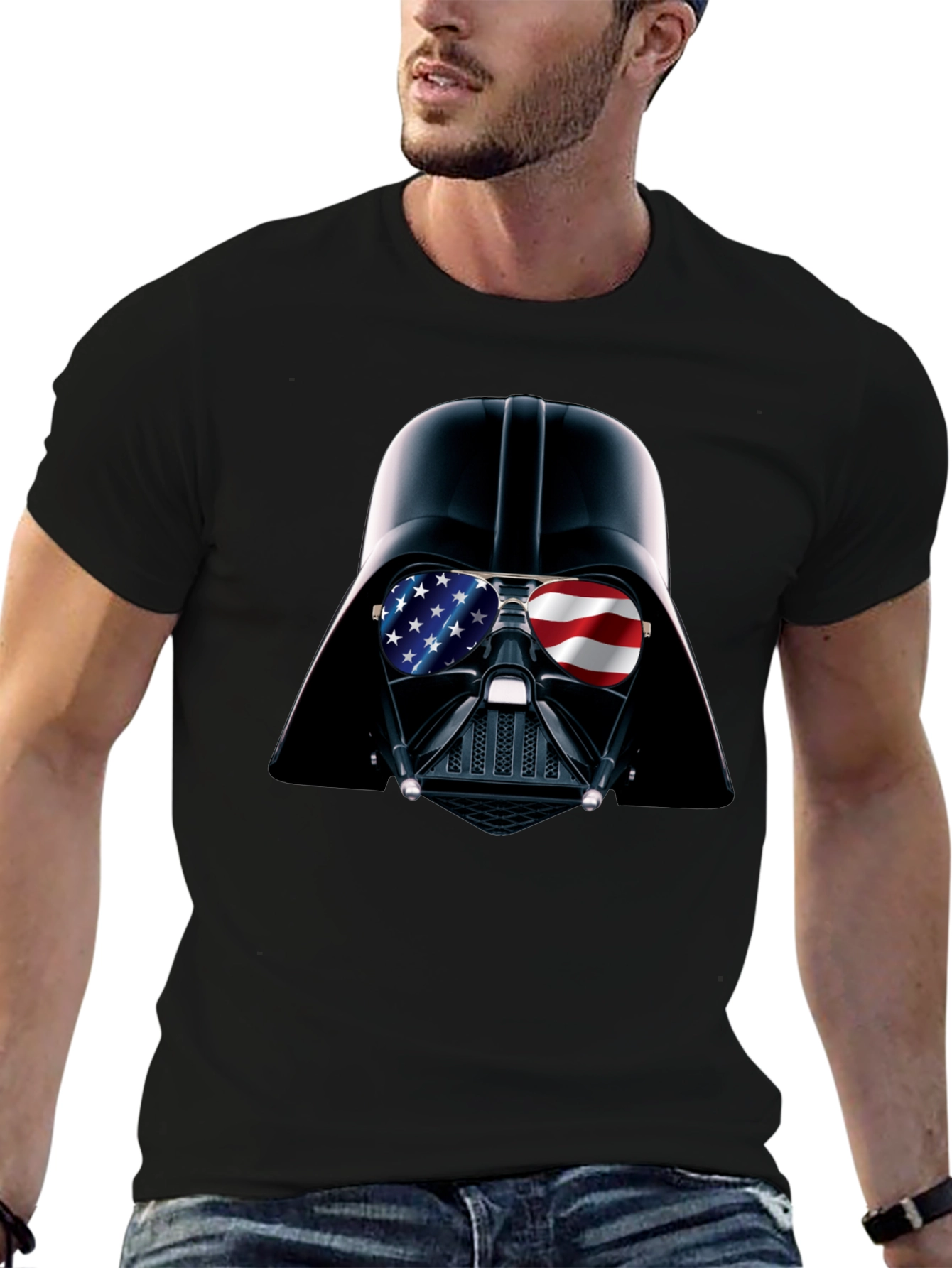 Darth Vader USA Flag Sunglasses Black T-Shirt