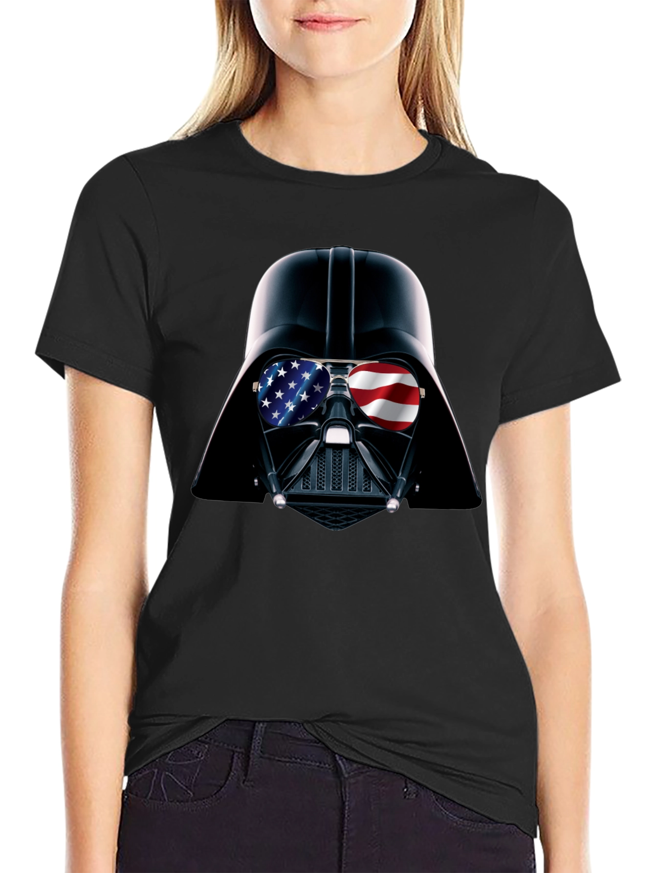 Darth Vader USA Flag Sunglasses Black T-Shirt