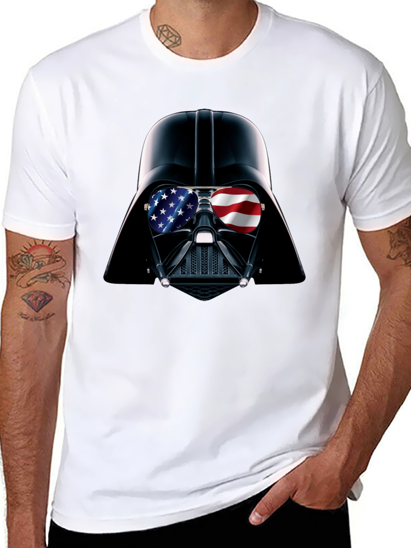 Darth Vader USA Flag Sunglasses Black T-Shirt