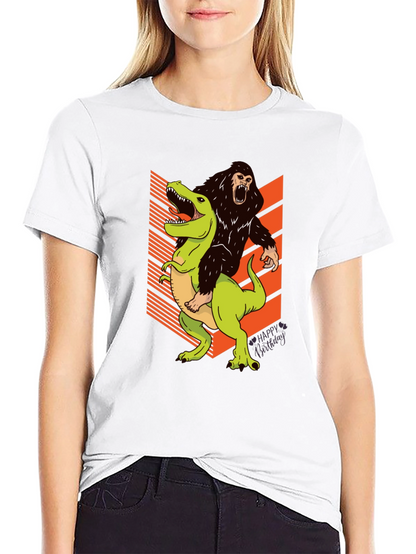 Gorilla Riding T-Rex Graphic Tee