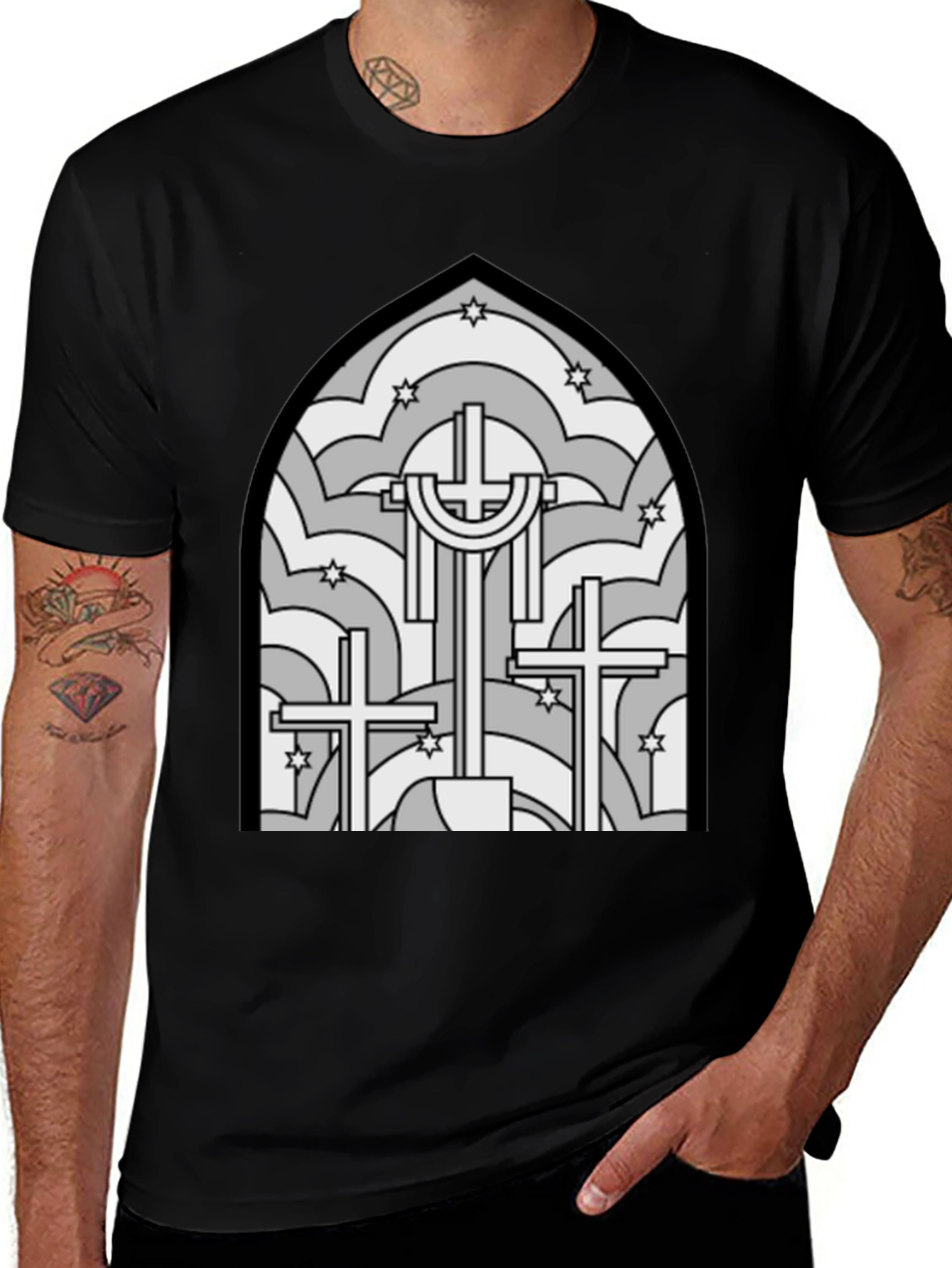 Stained Glass Cross Graphic T-Shirt