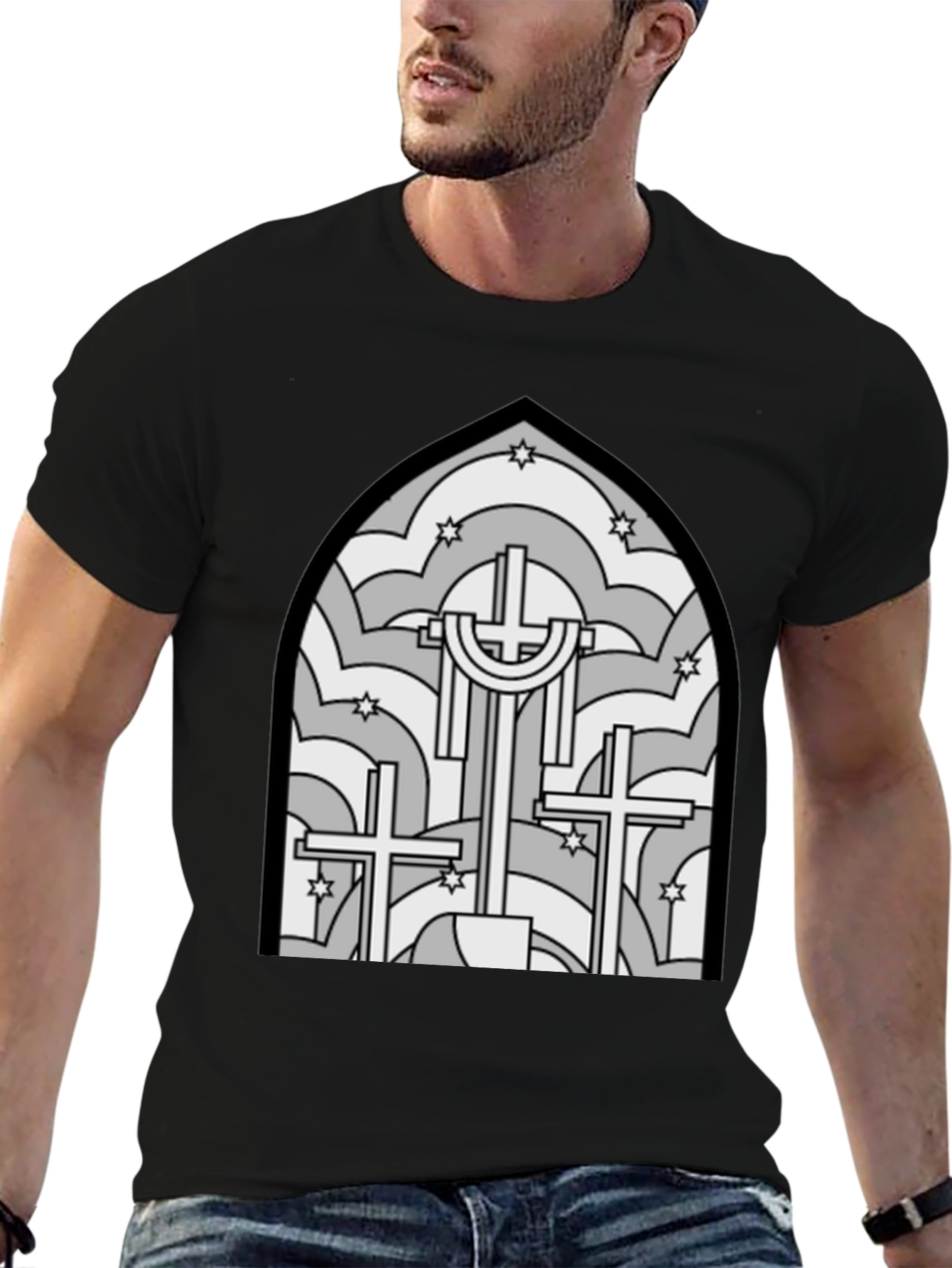 Stained Glass Cross Graphic T-Shirt