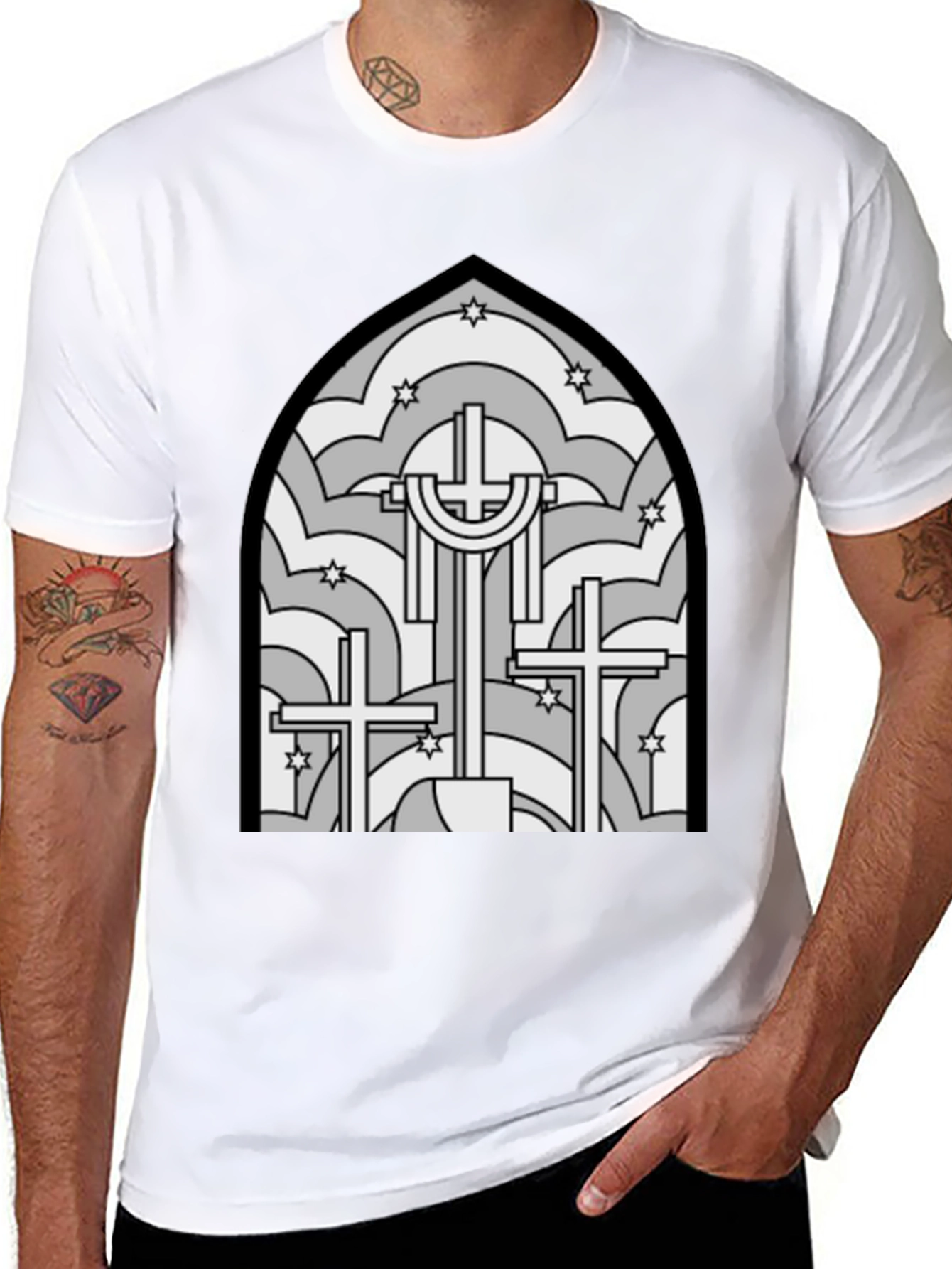 Stained Glass Cross Graphic T-Shirt