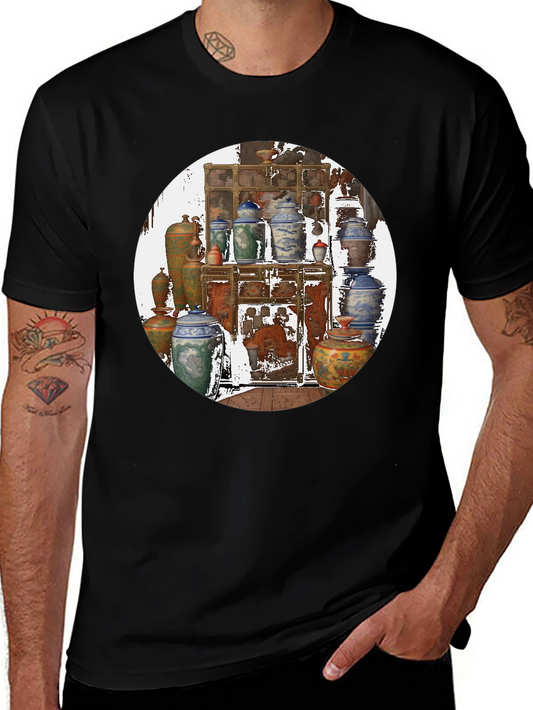 Artistic Black T-Shirt With Vase Print