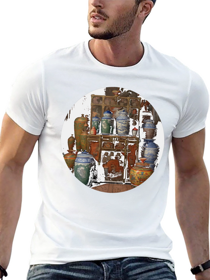 Artistic Black T-Shirt With Vase Print
