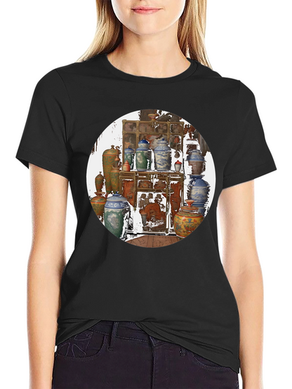Artistic Black T-Shirt With Vase Print
