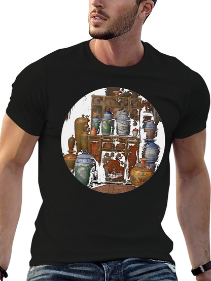 Artistic Black T-Shirt With Vase Print