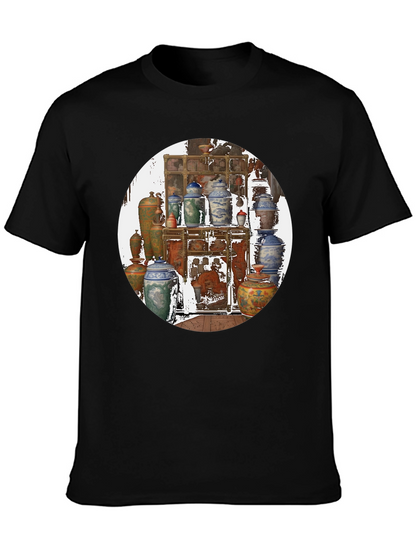 Artistic Black T-Shirt With Vase Print