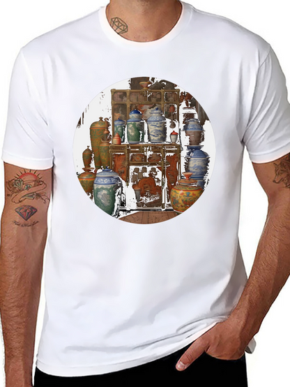 Artistic Black T-Shirt With Vase Print