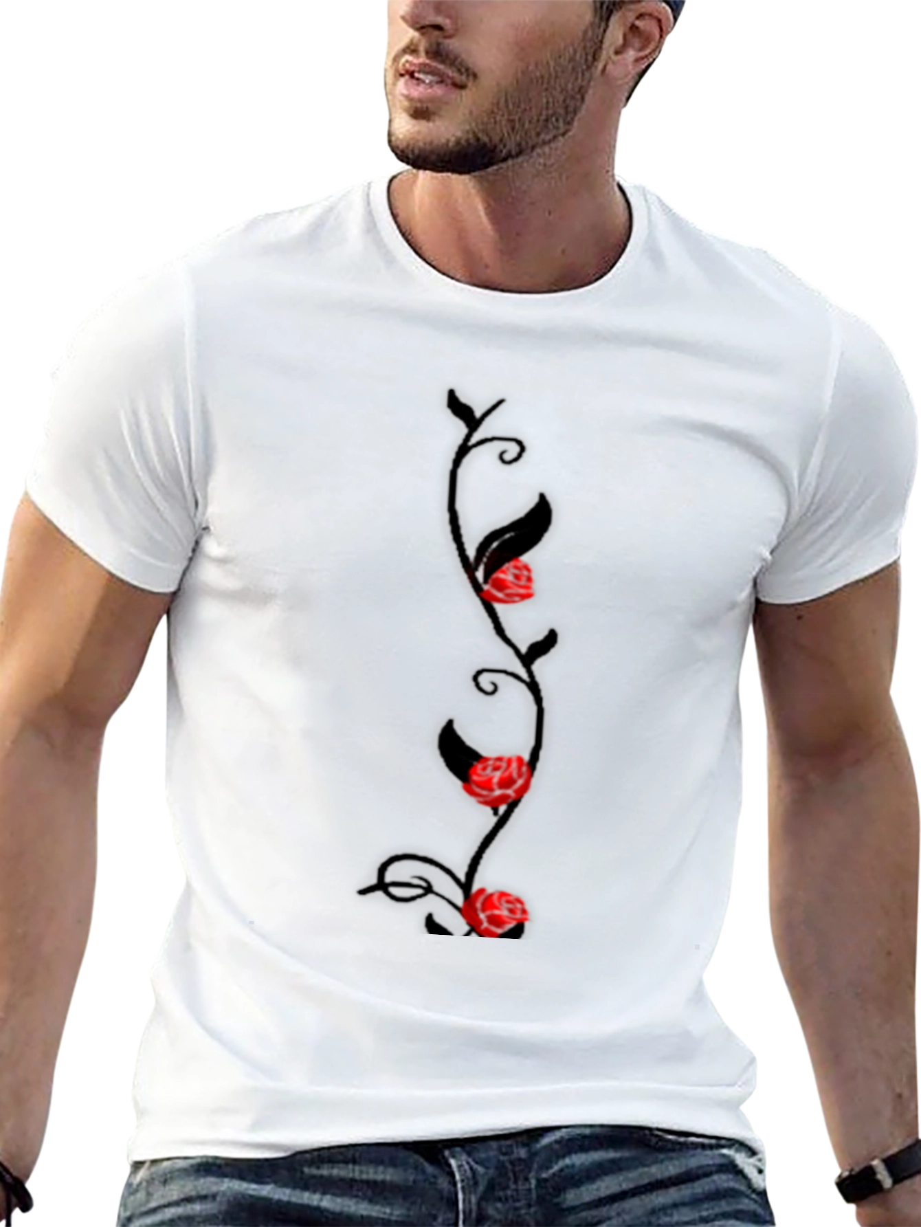 Rose Vine Graphic Tee - Mens Black T-Shirt