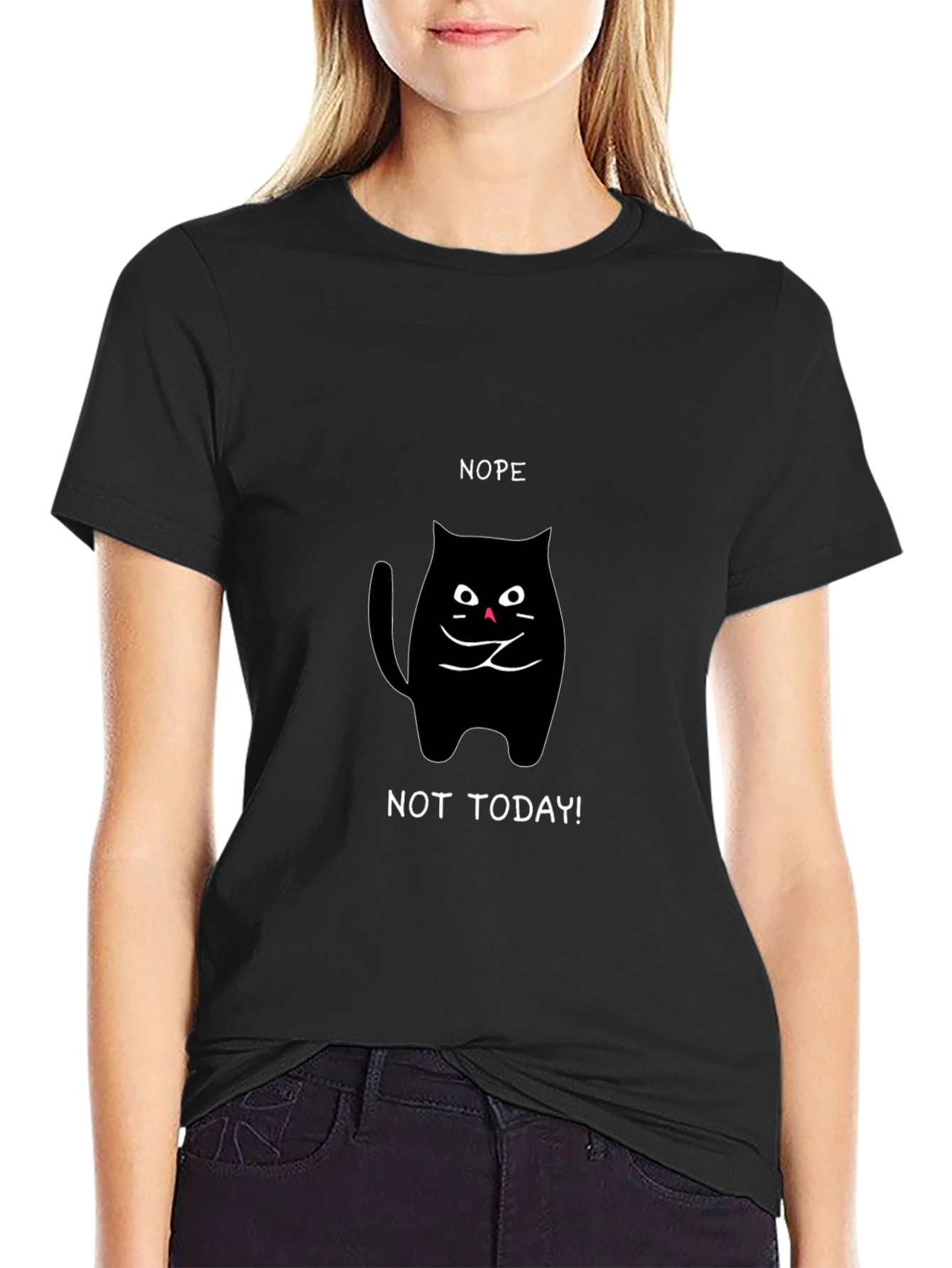Nope Not Today Cat T-Shirt - Black
