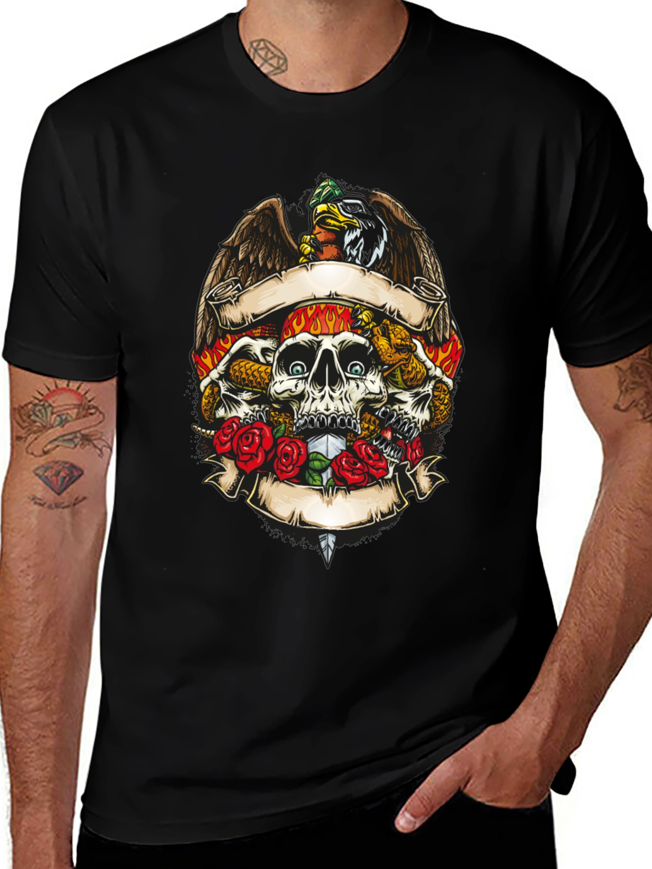 Skull & Eagle Graphic Print Mens T-Shirt