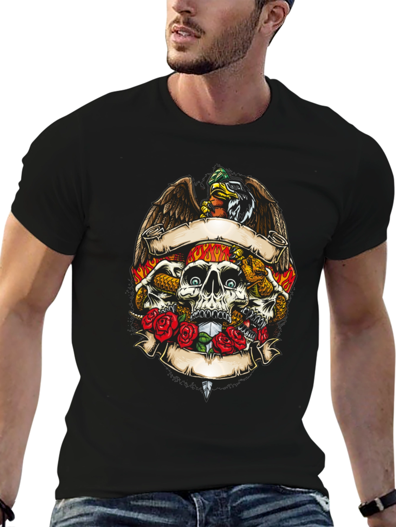 Skull & Eagle Graphic Print Mens T-Shirt
