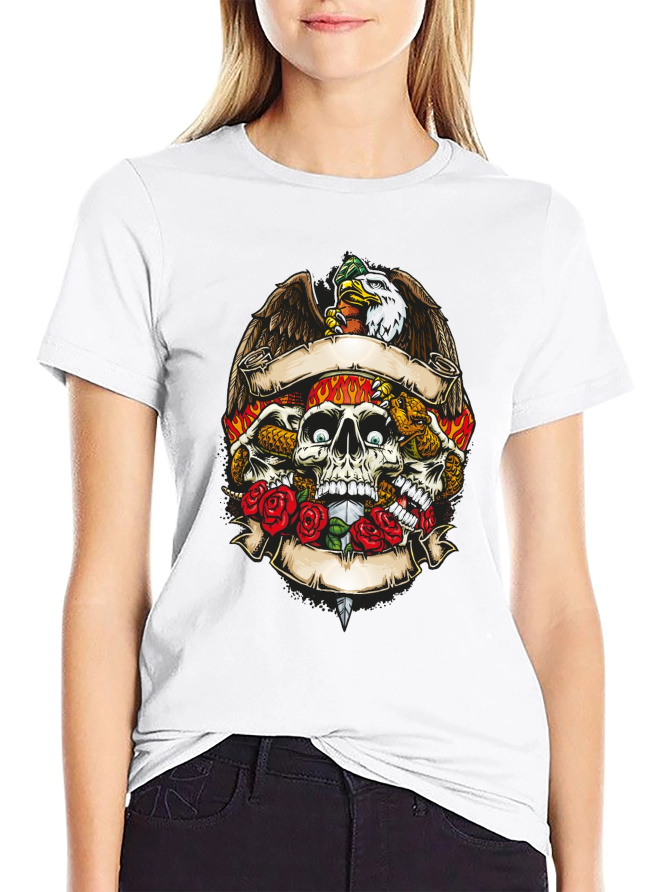 Skull & Eagle Graphic Print Mens T-Shirt