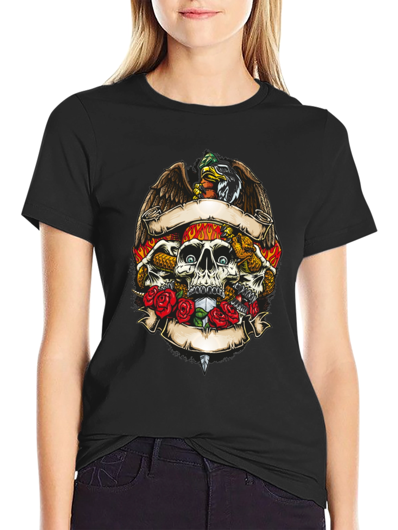 Skull & Eagle Graphic Print Mens T-Shirt