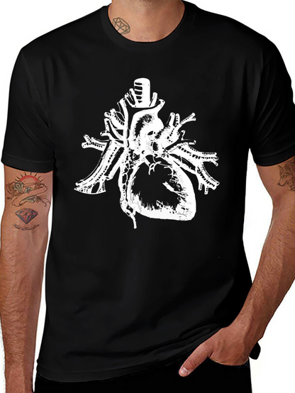 Anatomical Heart Print Black Cotton T-Shirt