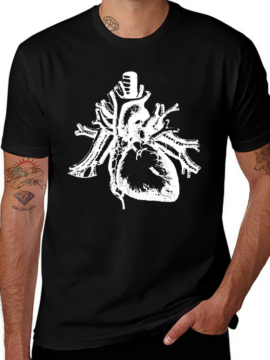 Anatomical Heart Print Black Cotton T-Shirt