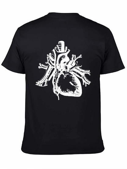 Anatomical Heart Print Black Cotton T-Shirt