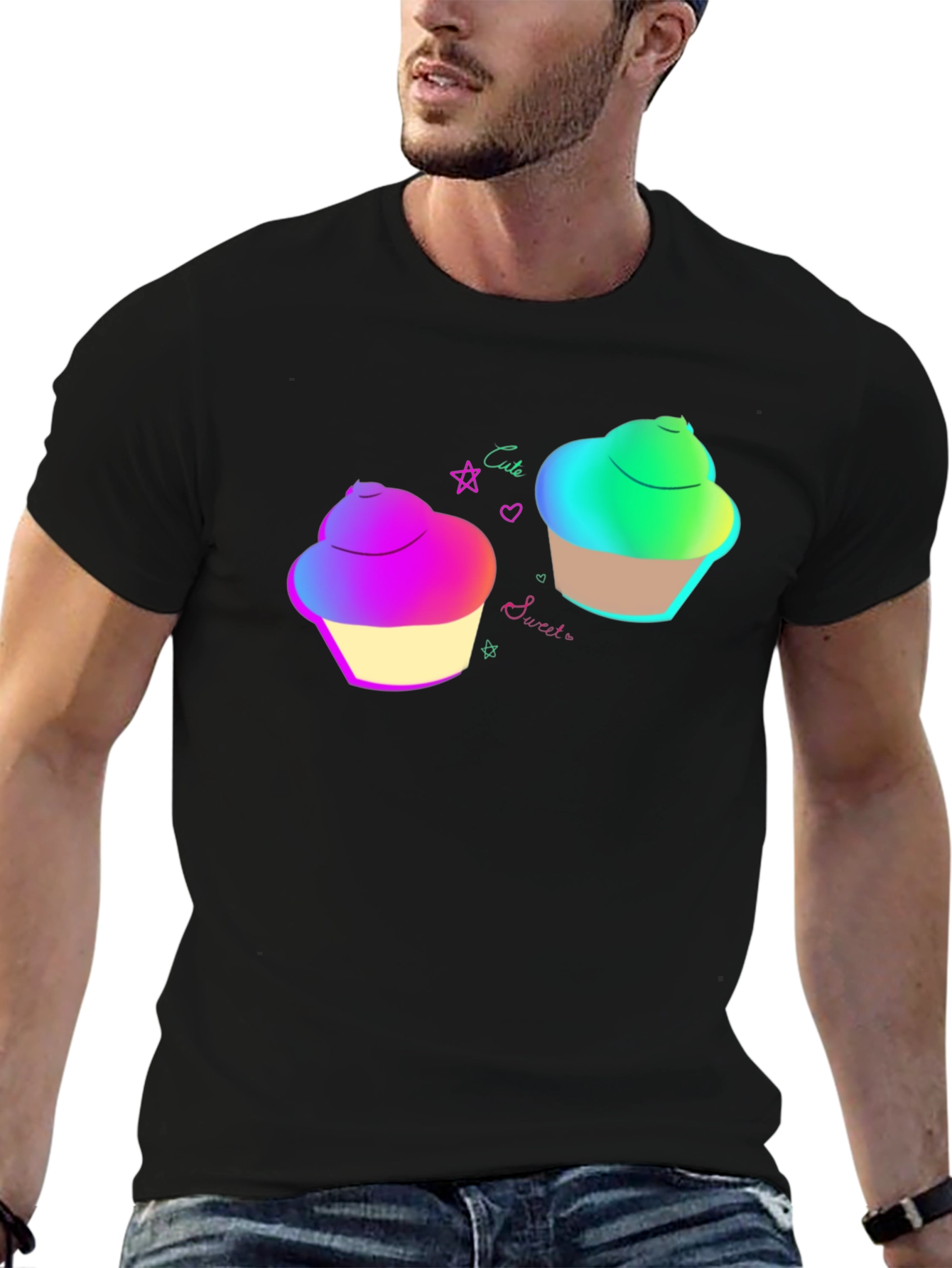 Cute Cupcake Graphic Black T-Shirt